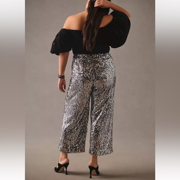 NWT Anthropologie Maeve The Colette Cropped Wide-Leg Sequin Pants - Picture 2 of 14